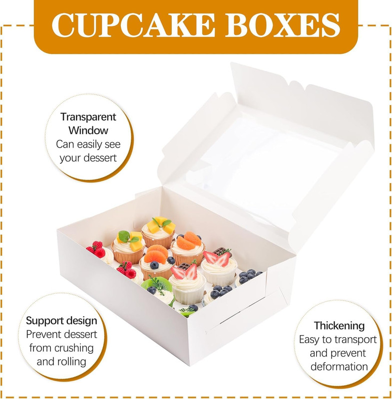 15 Pack Dozen Cupcake Boxes White Cupcake Containers with Window Fit 12 Cupcakes gallery