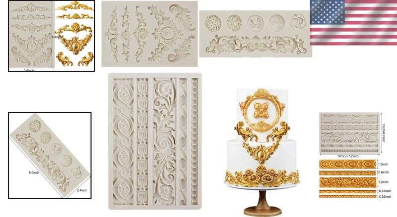 Elegant 3-Piece Baroque Fondant Silicone Molds for Cake & Crafting Mastery gallery