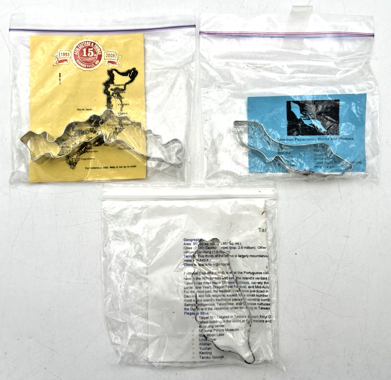 ASM AL MOORHOUSE STAMPED COOKIE CUTTERS TAIWAN, 15TH ANNIVERSARY JAPAN, CURACAO