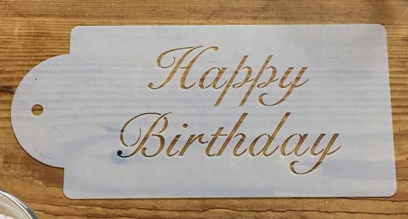 Fancy Happy Birthday Cake Stencil, Beige Semi-Transparent Decorating Tool Mold gallery