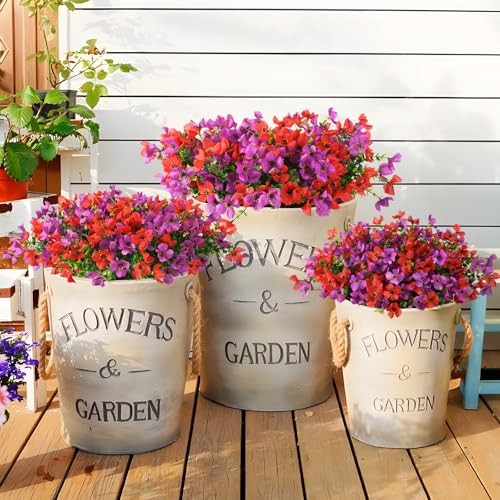 Artificial Fake Flowers Plants for Outdoors - 12 Bundles Fake Red+purple gallery