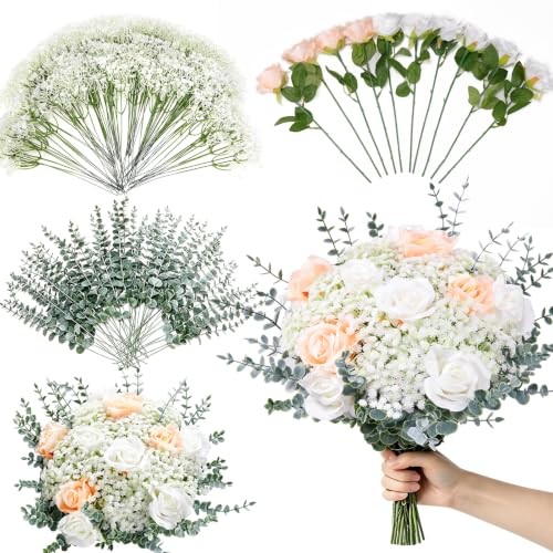 156PCS Mixed Eucalyptus Stems with Baby's Breath Greenery & Silk Roses | gallery