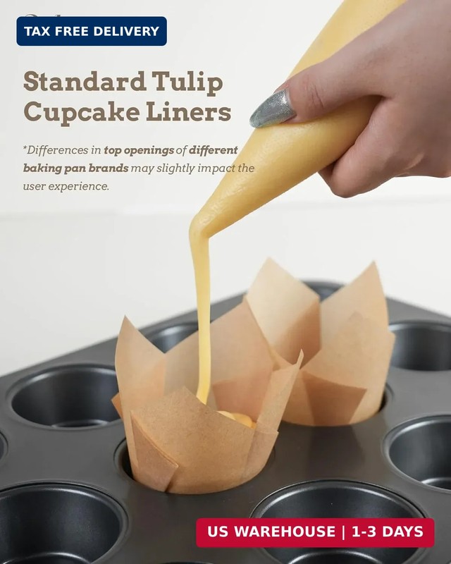 Bake Choice 200pcs Natural Tulip Cupcake Liners for Baking Cups Unbleached Europ gallery