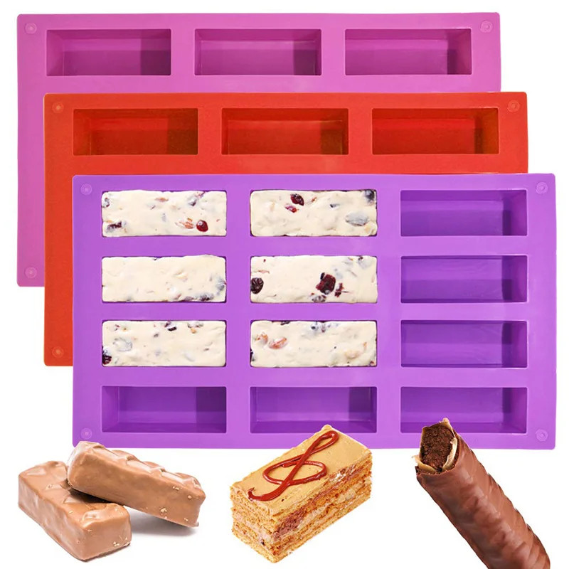 Random Color Granola Bar Mold Silicone Mold,12-Cavity Rectangle Molds for Energy gallery