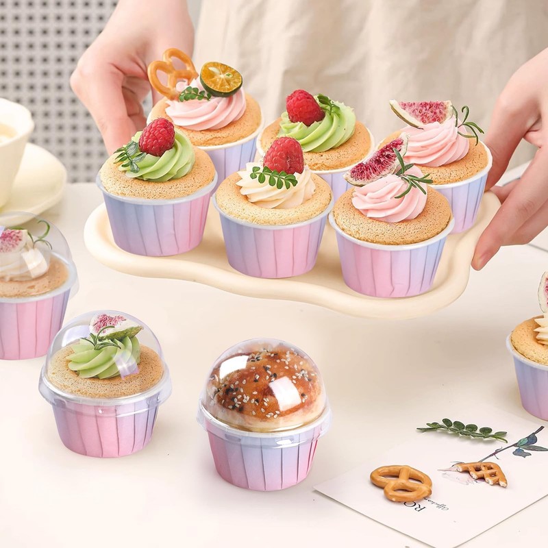 50 PCS Gradient Color Foil Metallic Paper Muffin Cupcake Liners With Lid gallery