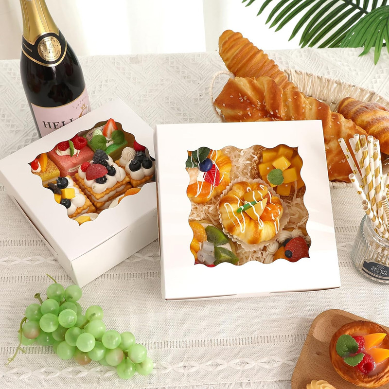 30pcs Bakery Boxes, 8x8x2.5 Cookie Boxes with Window, White Treat Containers for gallery