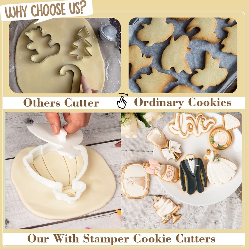 Flycalf Wedding Cookie Cutters Set Of 7 Plunger Stamps Holiday Gifts Baking gallery