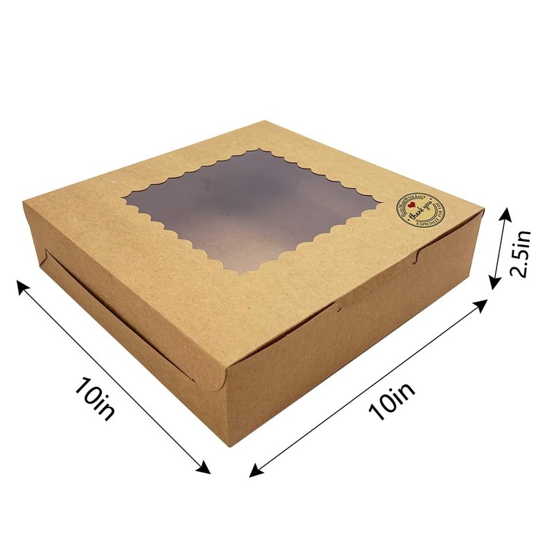24 Pcs 10x10x2.5 Inches Brown Bakery Boxes with Window Pastries Donuts gallery