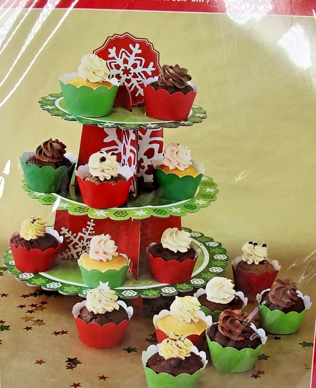 Cupcake Stand Display 3 Tier Cardboard Christmas Snowflake Red Green White New gallery