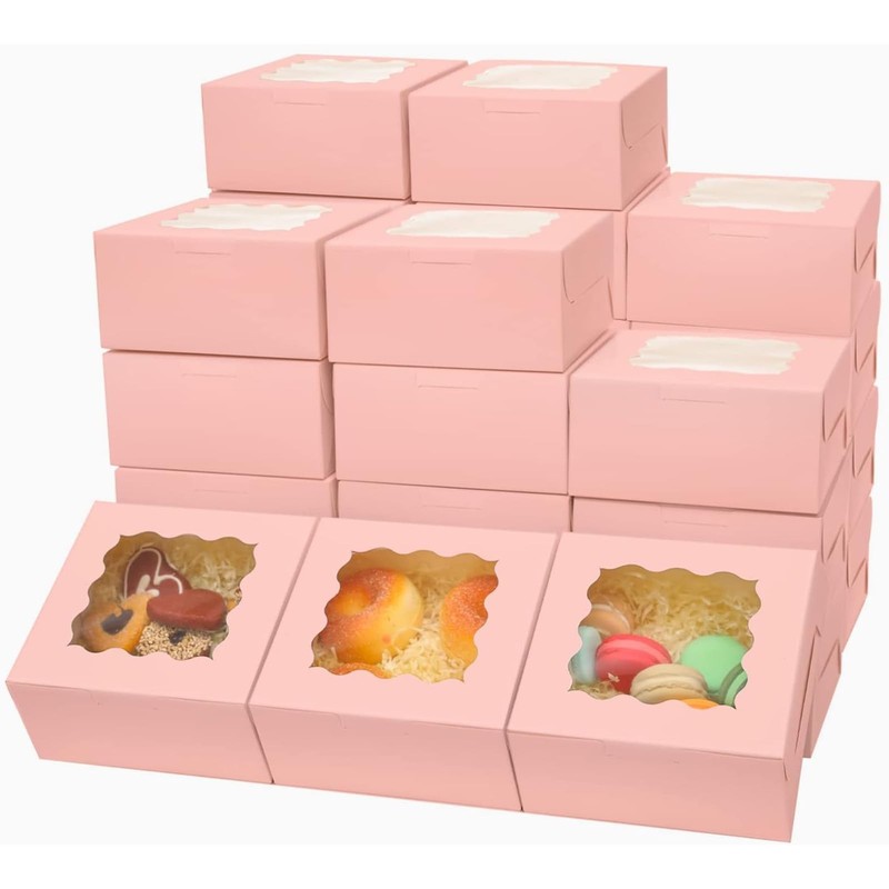 Sturdy Pink Bakery Boxes with Window - 6x6x3 inches, 60-Pack Macaron & Cookie Bo gallery