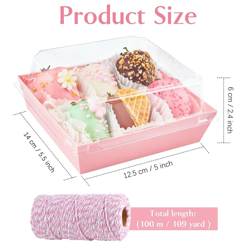 Pink Paper Charcuterie Boxes Clear Lids 5 Inch Square Cake Slice 50 PCS gallery