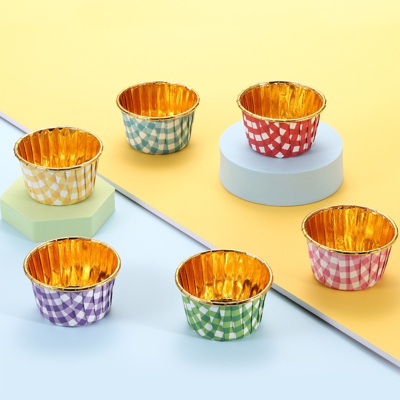 50 Pcs Cupcake Liners, Single-sided Aluminum Foil, Pink (Round-Grid) gallery