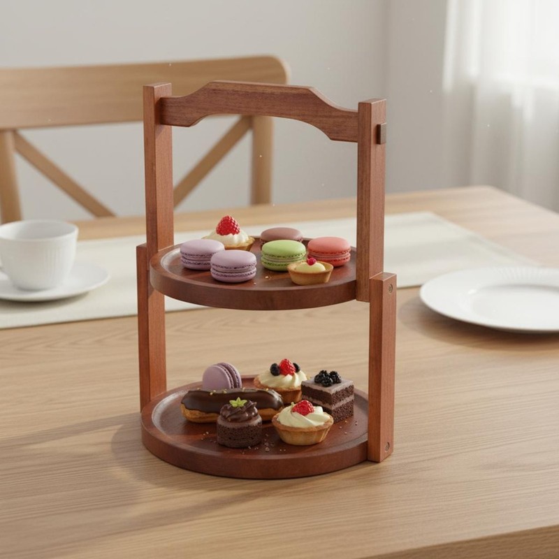 Wooden Tiered Dessert Stand Easy to Assemble Wood Snack Display Rack gallery