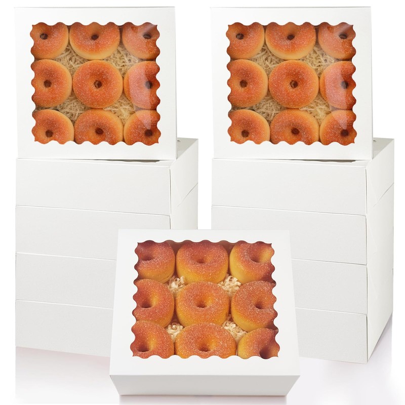 12 PCS 10x10x2.5 Inch White Pie Boxes Window Cookie Donut Bakery AutoPop Up