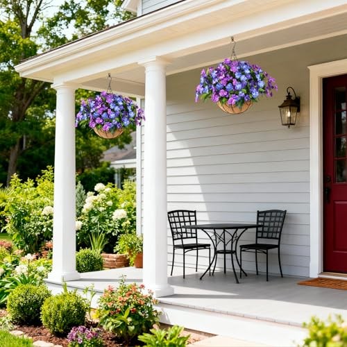 Artificial Fake Flowers for Outdoor, 6 Bundles Double Purple,dark&light Blue gallery