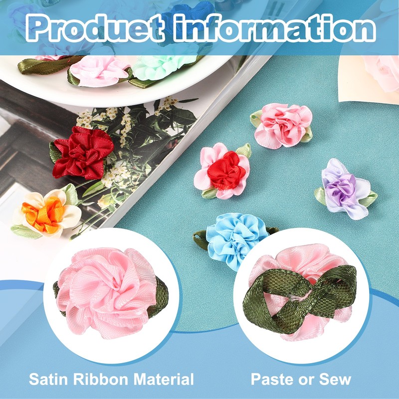 20Pcs 1" Ribbon Flowers Bows Mini Satin Roses Flowers Pink gallery