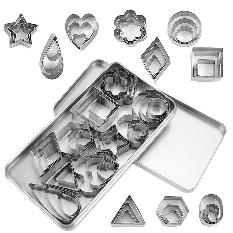 30 Pcs Mini Cookie Cutters Set with Box, Stainless Steel Tiny Cookie Cutters