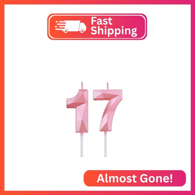 2 inch Pink 17 & 71 Birthday Candles, 3D Diamond Number 17th & 71st Cake Topper