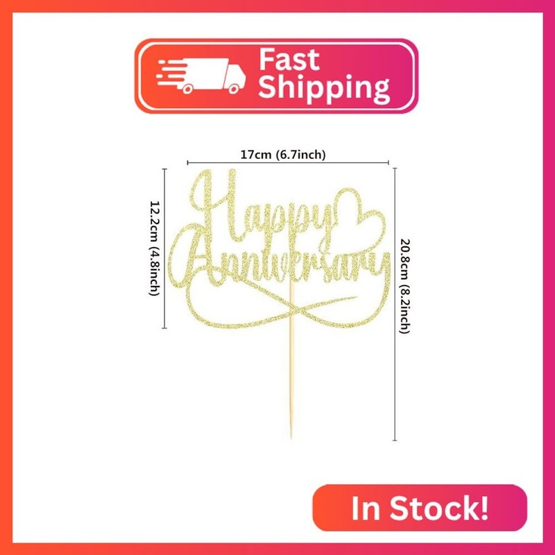 Sumerk 1 PC Gold Happy Anniversary Cake Topper Wedding Anniversary Cake Toppers gallery