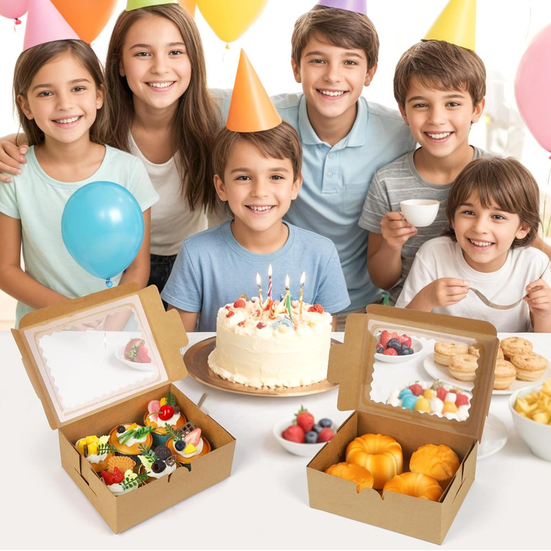 Cupcake Boxes,8X6X3 Inch 24Pack， Cookie Boxes with Window,Bakery Box,Kraft Paper gallery