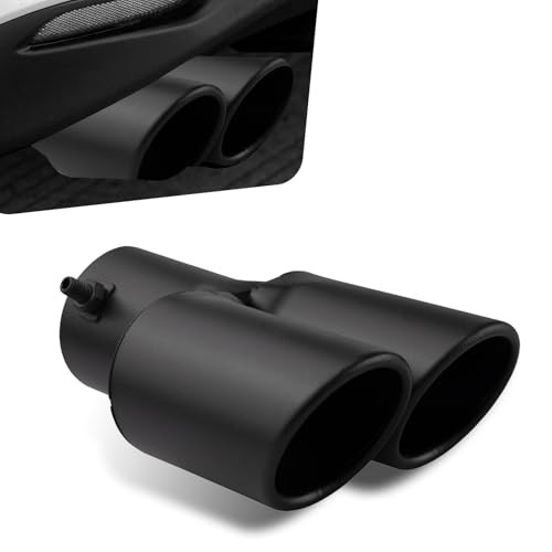 Car Exhaust Tips, Stainless Steel Dual Outlet Straight Style Muffler 1 PC Black