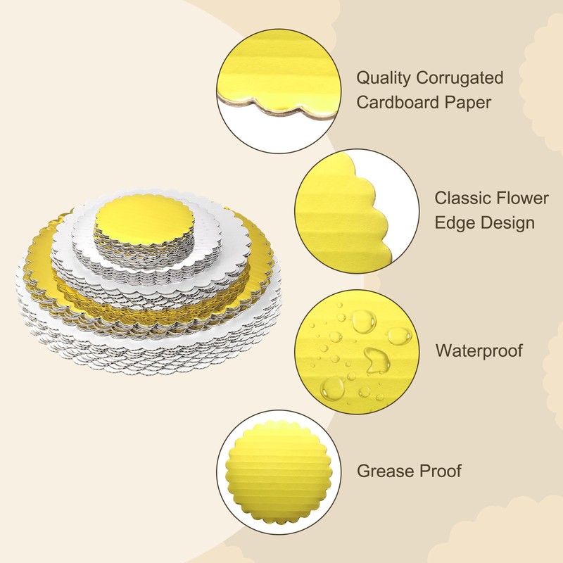 10 Pcs Scalloped Cake Circle Base, 5.9 Inch Cake Cardboards, Gold Tone gallery