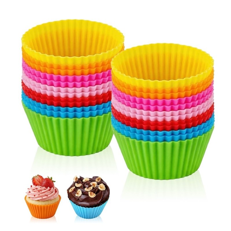 12PCS Reusable Silicone Baking Cups Non-Stick Cupcake Liners Muffin Baking Molds