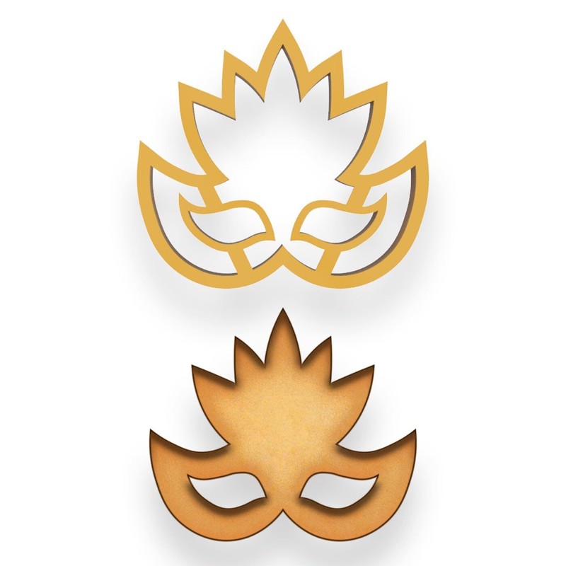Mardi Gras Flame Masquerade Mask Cookie Cutter (Yellow) – 4.1×3.7 Inches