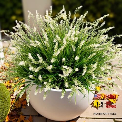 Artificial Faux Plants Flowers for Outdoor Decorations, Fake 12 Pcs White