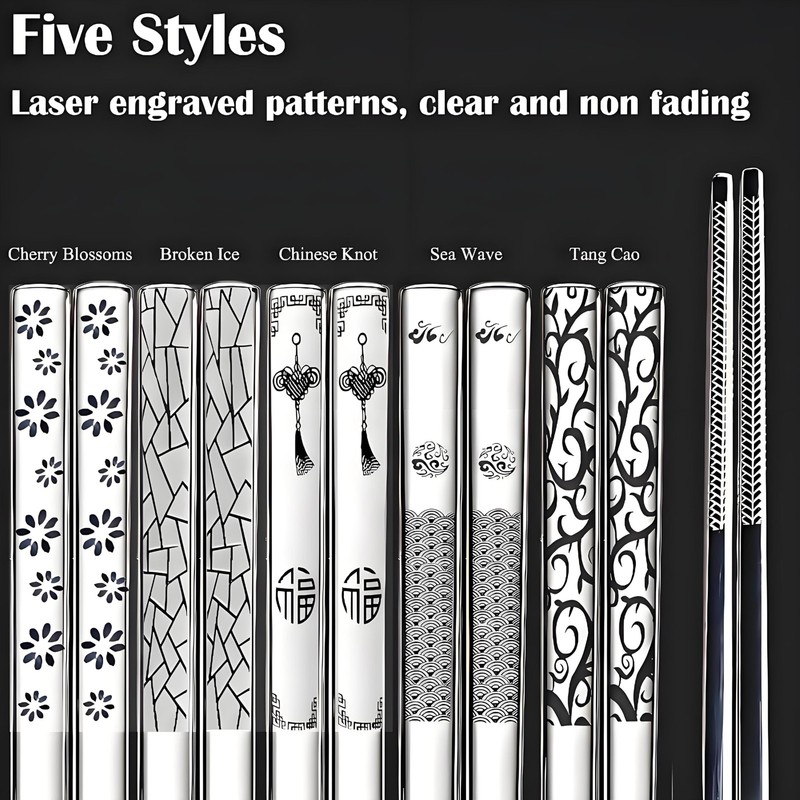 5 Pairs Stainless Steel Chopsticks Reusable Metal Chopsticks for Home Kitchen gallery
