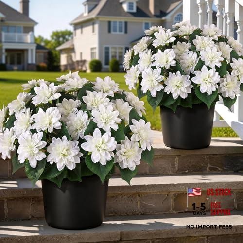 Set of 2 White Artificial Dahlia Topiary Ball Trees – Fake Silk Flower