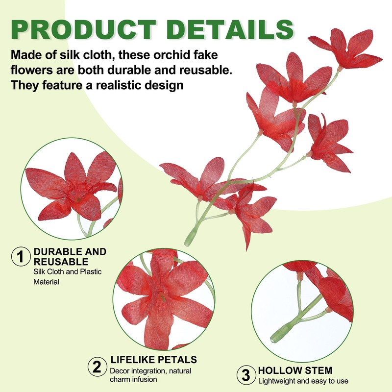 15Pcs Orchids Fake Flowers Artificial Flower Hairpin Wedding Decor Red gallery