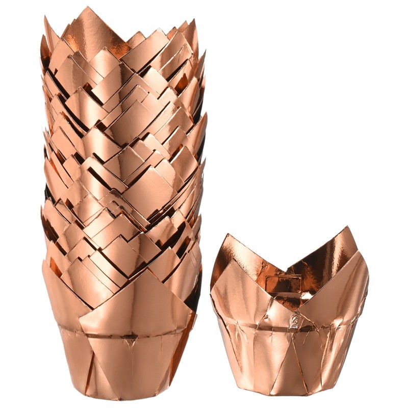 50-Pack Tulip Cupcake Liners, Greaseproof Paper Baking Cups[Champagne Gold]