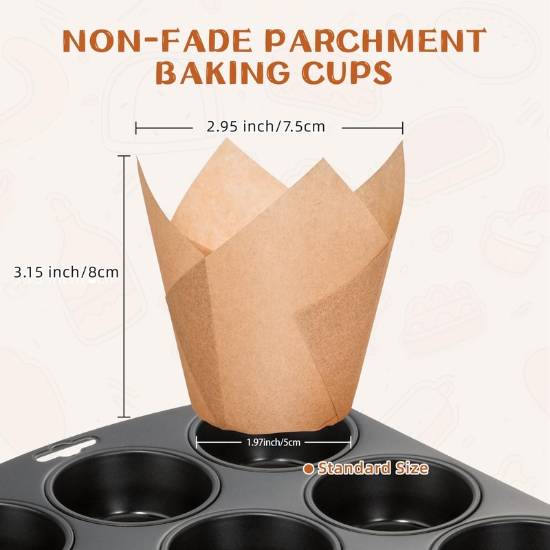 200 Premium Natural Tulip Greaseproof Parchment Muffin & Cupcake Liners gallery