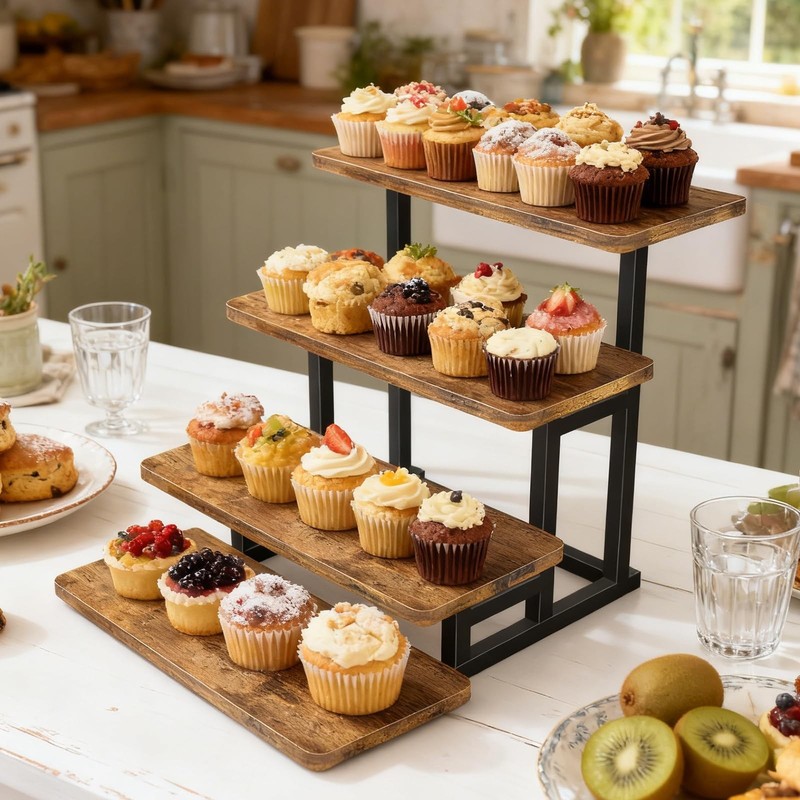 Cupcake Stand for 50 Cupcakes, 4 Tier Wooden Risers Display Stands Stepped De... gallery