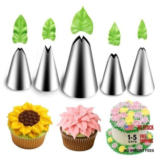 5 Pieces Leaf Piping Tips, Stainless Steel Cake Decorating Tips, Frosting