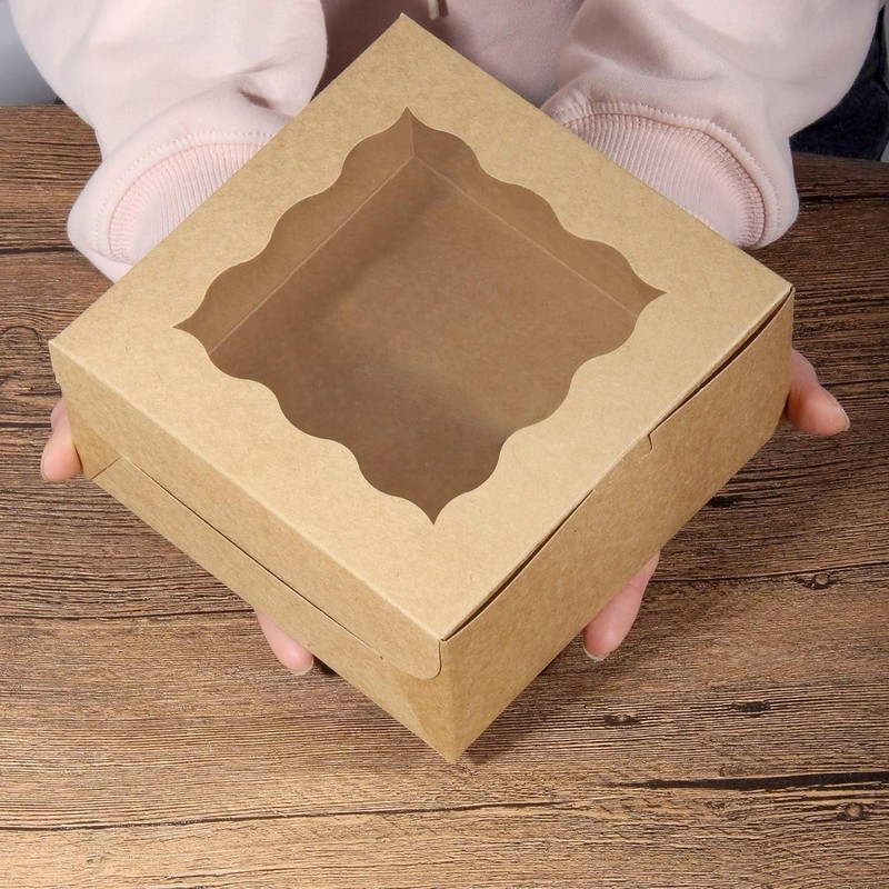 Bakery Boxes with Transparent Window - 60 Kraft Boxes, 6x6x3 for Elegant Gifting gallery