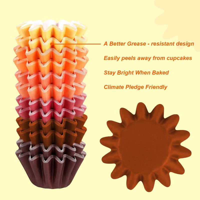 300Pcs Fall Grease-Resistant Mini Cupcake Liners Yellow Orange Wedding Muffin... gallery