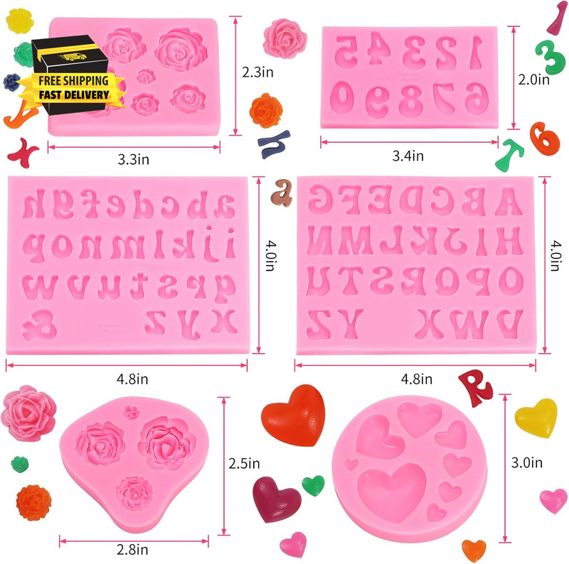 Letter Silicone Mold Alphabet Number Molds Rose Heart Shape Cake Mould for Gummy gallery