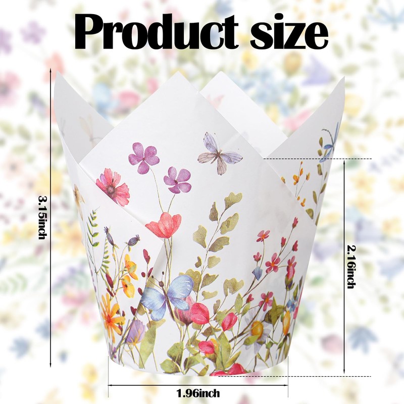 200 Counts Wildflower Tulip Cupcake Liners Baby Shower Baking Cups Spring gallery