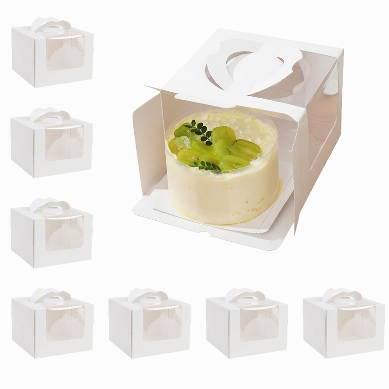 10 Packs Cake Boxes, 4-Inch White Bakery Carrier with Window, Cardboard Cake …