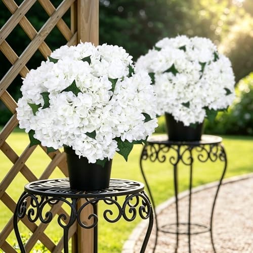 White Faux Hydrangeas Pre-Made Artificial Flowers - 2 Pack for Outdoor Use gallery