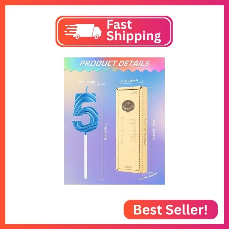 iNINGER Blue Number Candles,Number 65 Birthday Candle,Sapphire Blue 65th Birthda gallery