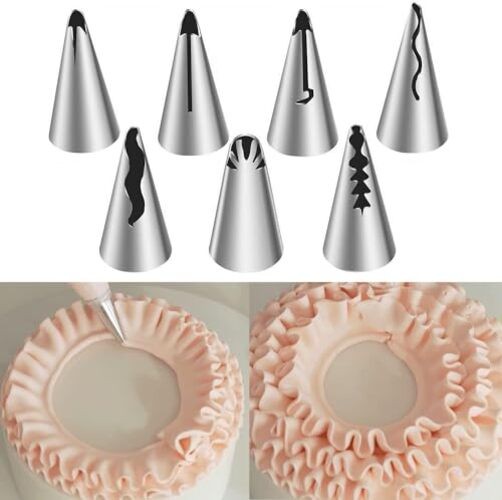 Silver Pleated Skirt Piping Nozzles Set, Stainless Steel Russian Nozzles Tips gallery