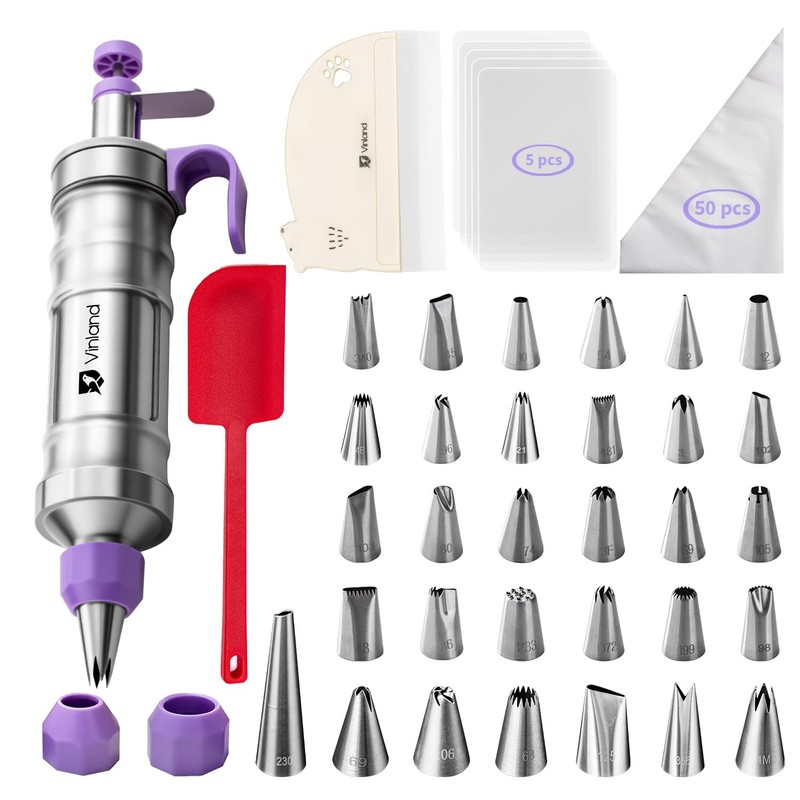 Dessert Decorating Syringe Set icing piping kit Stainless Steel frosting pipi…