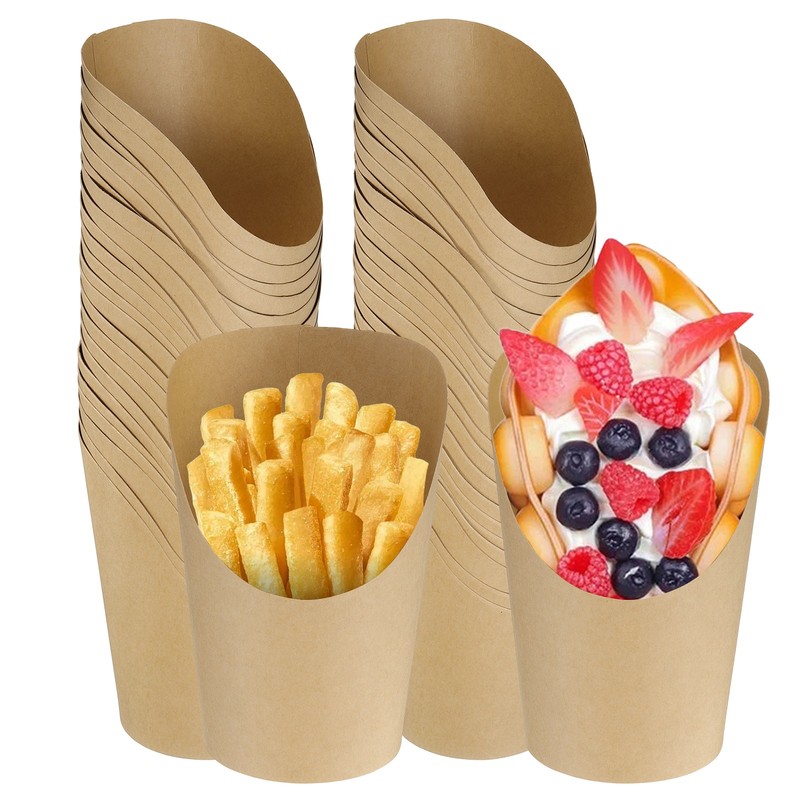 50Pcs French Fries Holder, 14oz Disposable Paper Charcuterie Cups, Brown