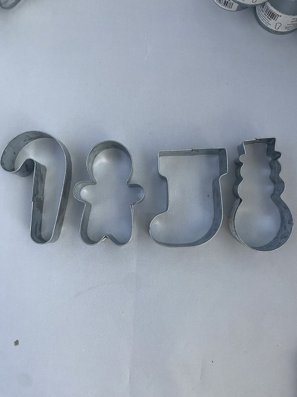 Christmas Cookie Cutters Metal Set of 4. Candy Cane, Snowman, GB Man & Stocking