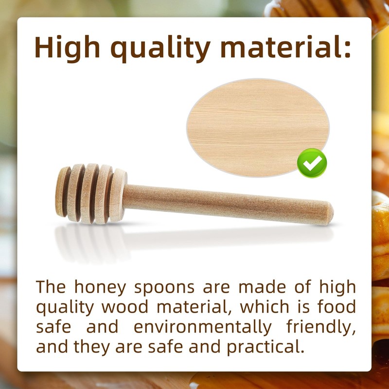 50Pcs Wooden Honey Dipper Stick 3.3 Inch Honey Stirrer Honey Wand Small Honey... gallery