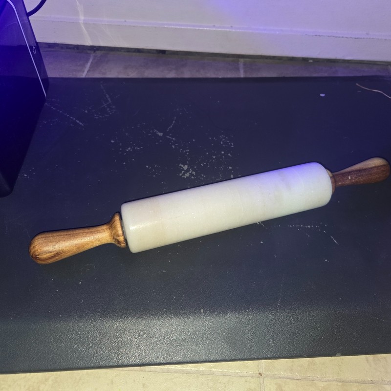 vintage marble rolling pin 10″ marble stone w/ 2x 4″ oak handles (heavy)