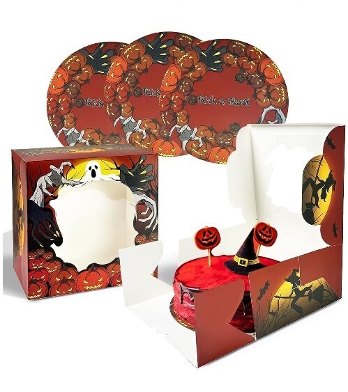 Bakepacker 24pcs Halloween 10x10x5 inches Cake Boxes with Window 12-Packs…
